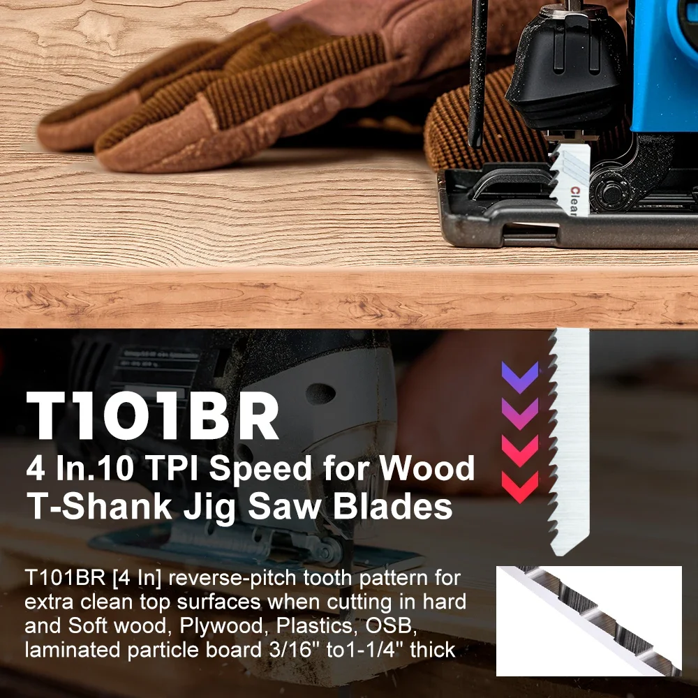 Tqt Jig Saw Blade 5Pcs T101Br Jigsaw Blades Set t Shank Wood Assorted Saw Blades for Woodworking Cutting Tool