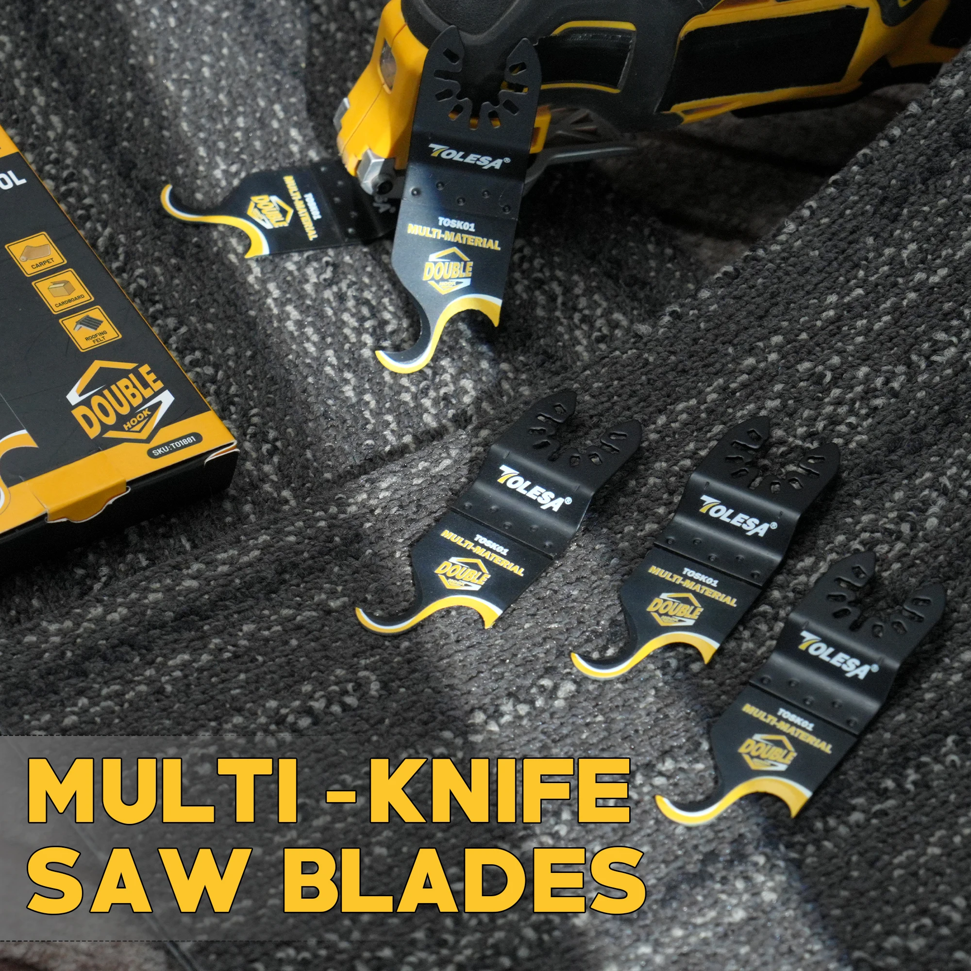 TOLESA 5PCS Oscillating Multi tool Hook Knife Blade, Multitool Saw Blades for Cutting Soft Materials Roofing Shingles Carpet