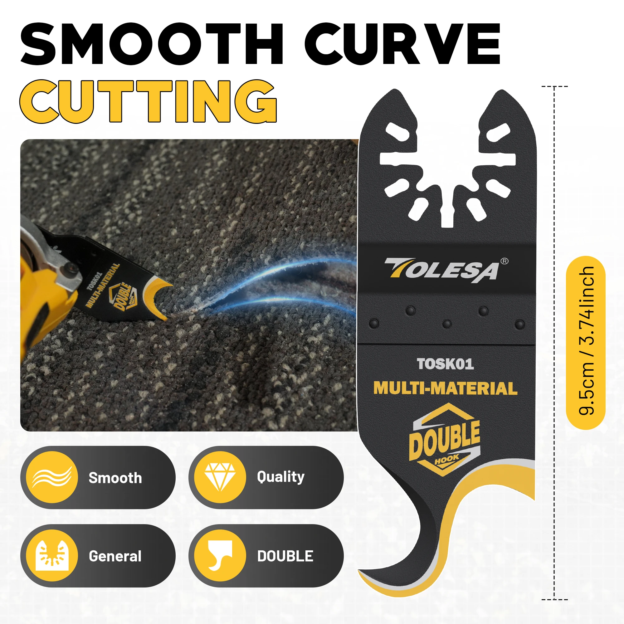 TOLESA 5PCS Oscillating Multi tool Hook Knife Blade, Multitool Saw Blades for Cutting Soft Materials Roofing Shingles Carpet