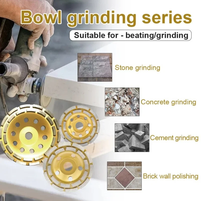 Large Diamond Grinding Disc Stone and Concrete Floor Grinder Wall Putty Angle Grinder Double-Row Grinding Cutting 100/125/150mm