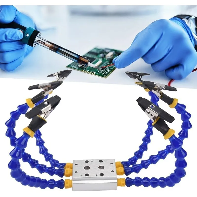 Bench Vise Soldering Station with 4/6 Flexible Arms & Soldering Iron Holder – PCB Welding Repair Tool, Aluminum Alloy Base