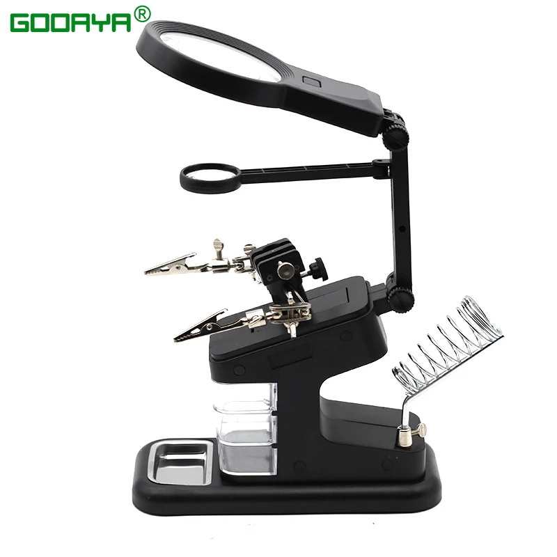 Welding Magnifying Glass LED Light Auxiliary Clip loupe Magnifier 3 In1 Hand Soldering Solder Iron Stand Holder Station