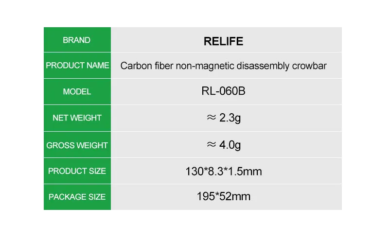 RELIFE RL-060B Carbon Fiber Disassembly Crowbar for Mobile Phone Laptop Maintenance Non-magnetic LCD Screen Dismantling Tool