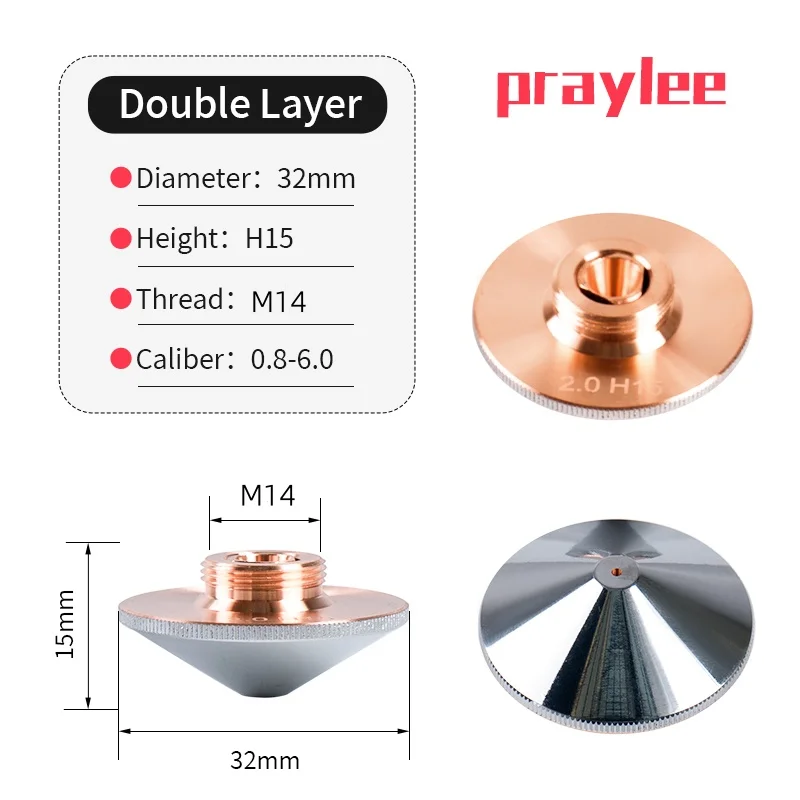 Fiber Laser Nozzle D28 M11 H15 Nozzles 1.2 1.5 2.0 2.5 3.0 Single Double Chrome Raytools Nozzle for Laser Cutting Machine