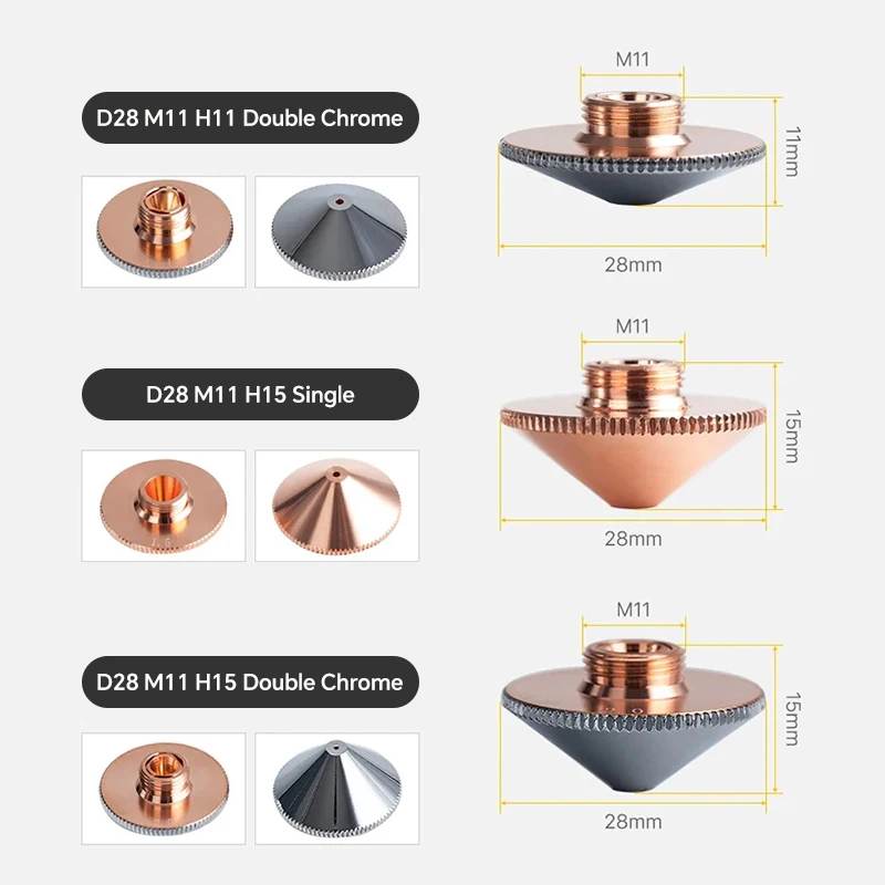 Fiber Laser Nozzle D28 M11 H15 Nozzles 1.2 1.5 2.0 2.5 3.0 Single Double Chrome Raytools Nozzle for Laser Cutting Machine