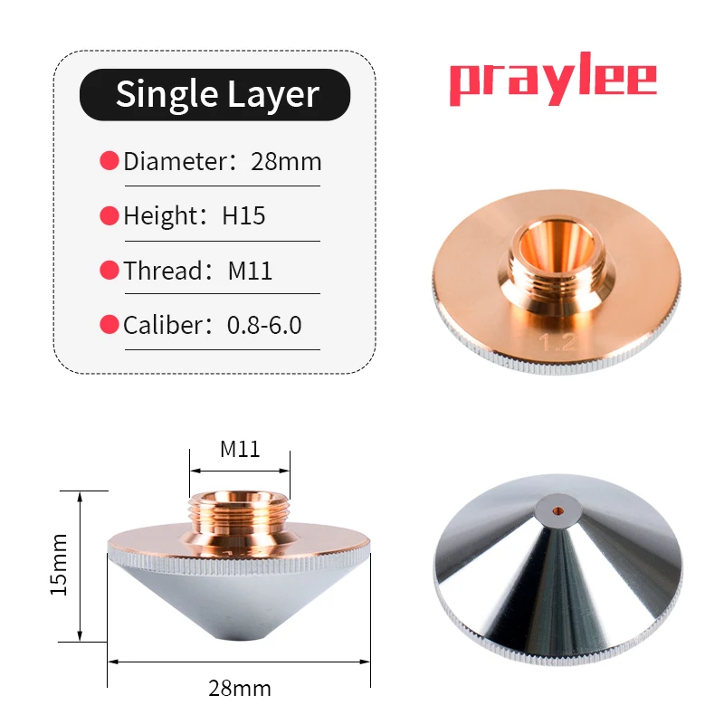 Fiber Laser Nozzle D28 M11 H15 Nozzles 1.2 1.5 2.0 2.5 3.0 Single Double Chrome Raytools Nozzle for Laser Cutting Machine