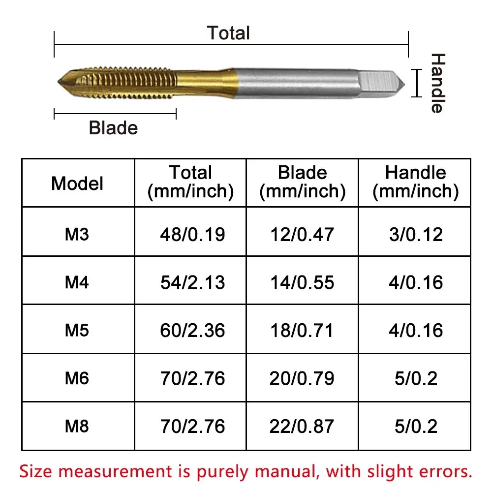 1/5/7pcs HSS Tap Set Hand Thread Screw Taps M3 M4 M5 M6 M8 High Hardness Titanium Coated Threading Tools for Metalworking