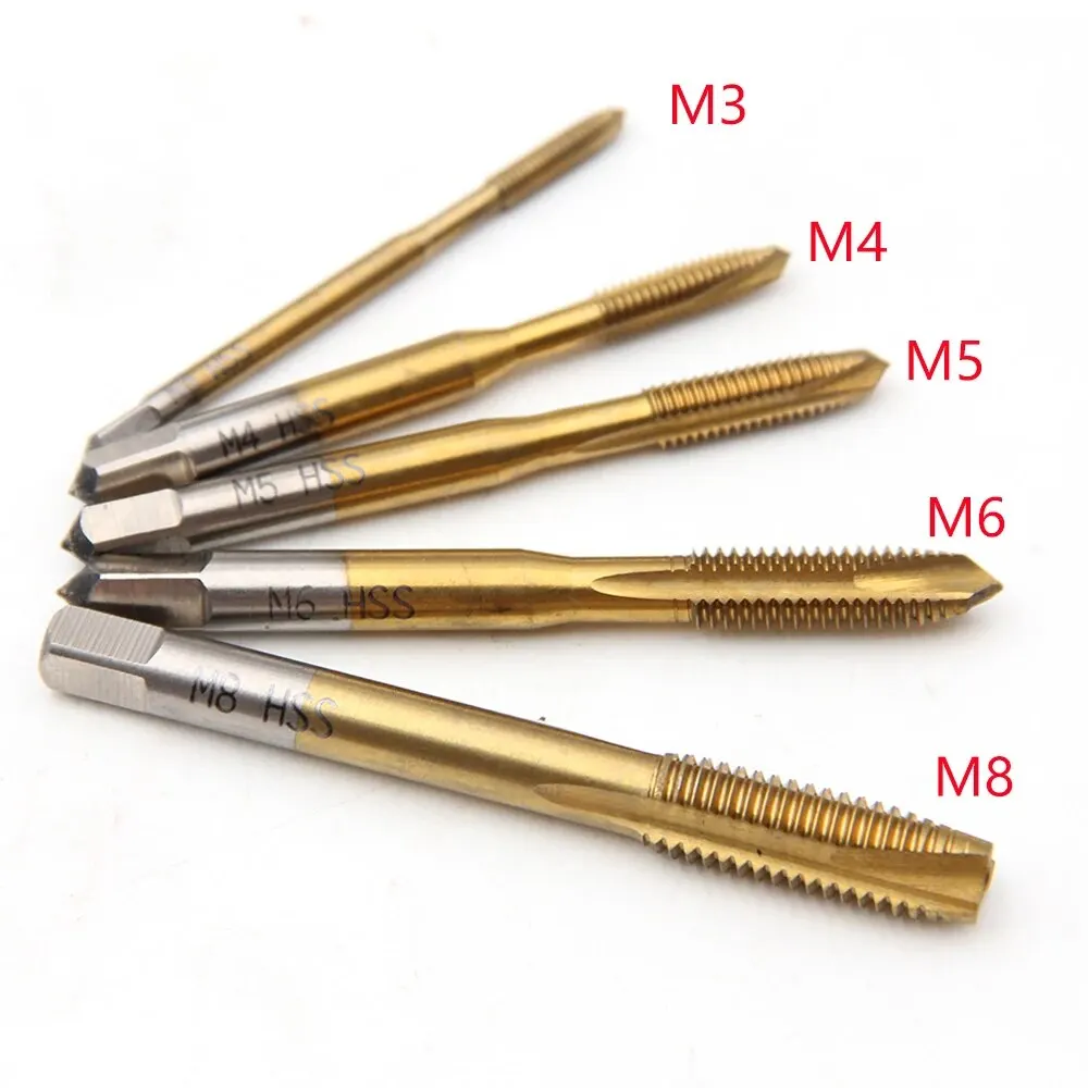 1/5/7pcs HSS Tap Set Hand Thread Screw Taps M3 M4 M5 M6 M8 High Hardness Titanium Coated Threading Tools for Metalworking