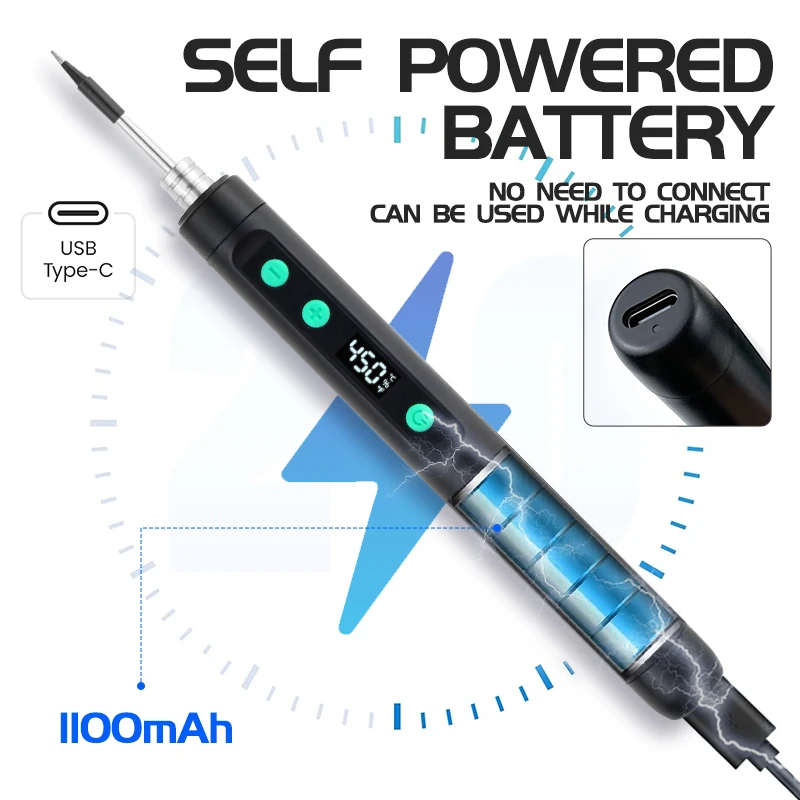 ANSIKI C212S Wireless Soldering Iron Portable 180-450 °C Adjustable Temperature Built-in Battery with 3Tip Soldering Tool Kit