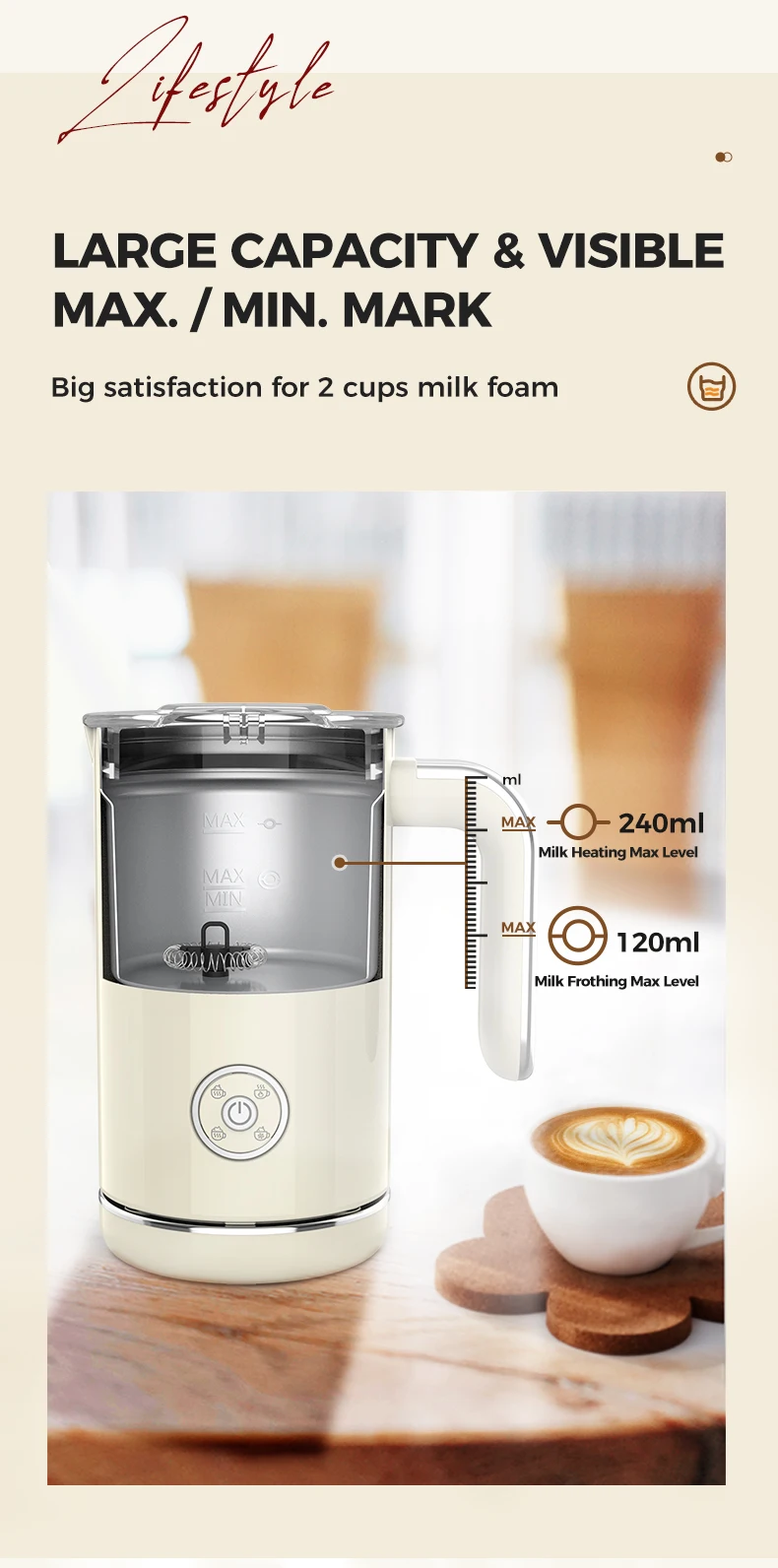 Cafelffe Electric Milk Frother Frothing Foamer Chocolate Mixer Cold/Hot Cappuccino Fully Automatic Milk Warmer home appliance