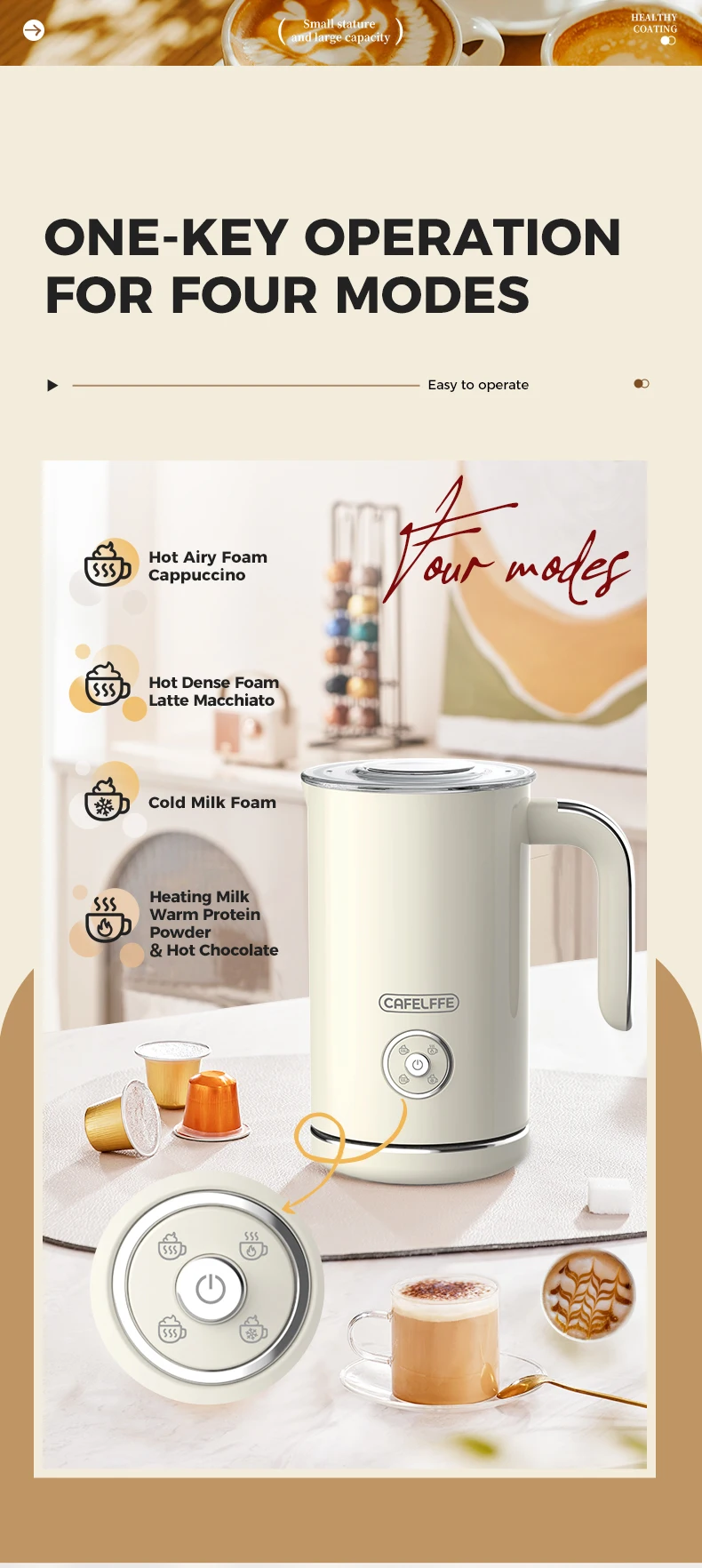 Cafelffe Electric Milk Frother Frothing Foamer Chocolate Mixer Cold/Hot Cappuccino Fully Automatic Milk Warmer home appliance