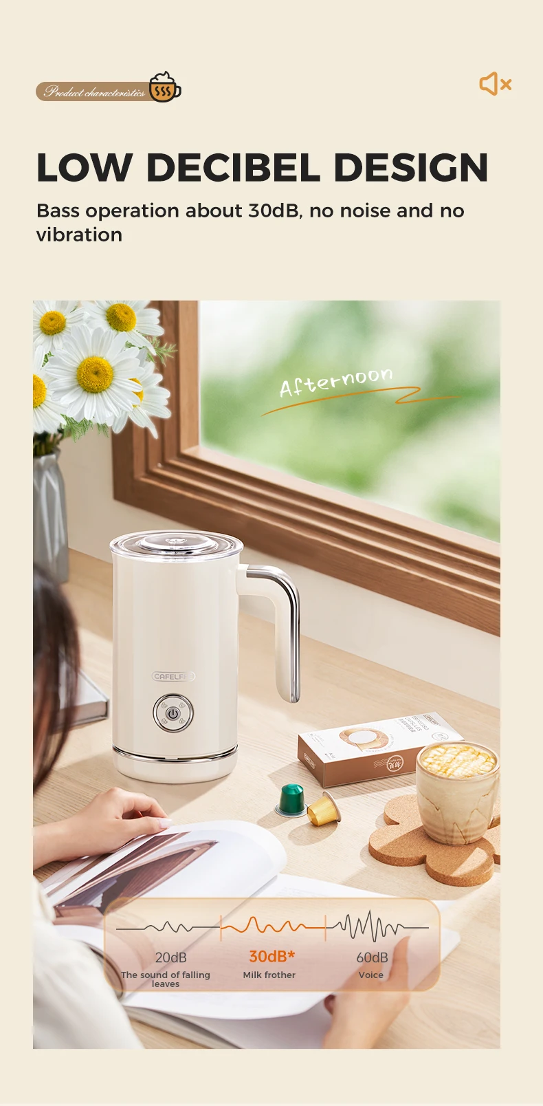 Cafelffe Electric Milk Frother Frothing Foamer Chocolate Mixer Cold/Hot Cappuccino Fully Automatic Milk Warmer home appliance