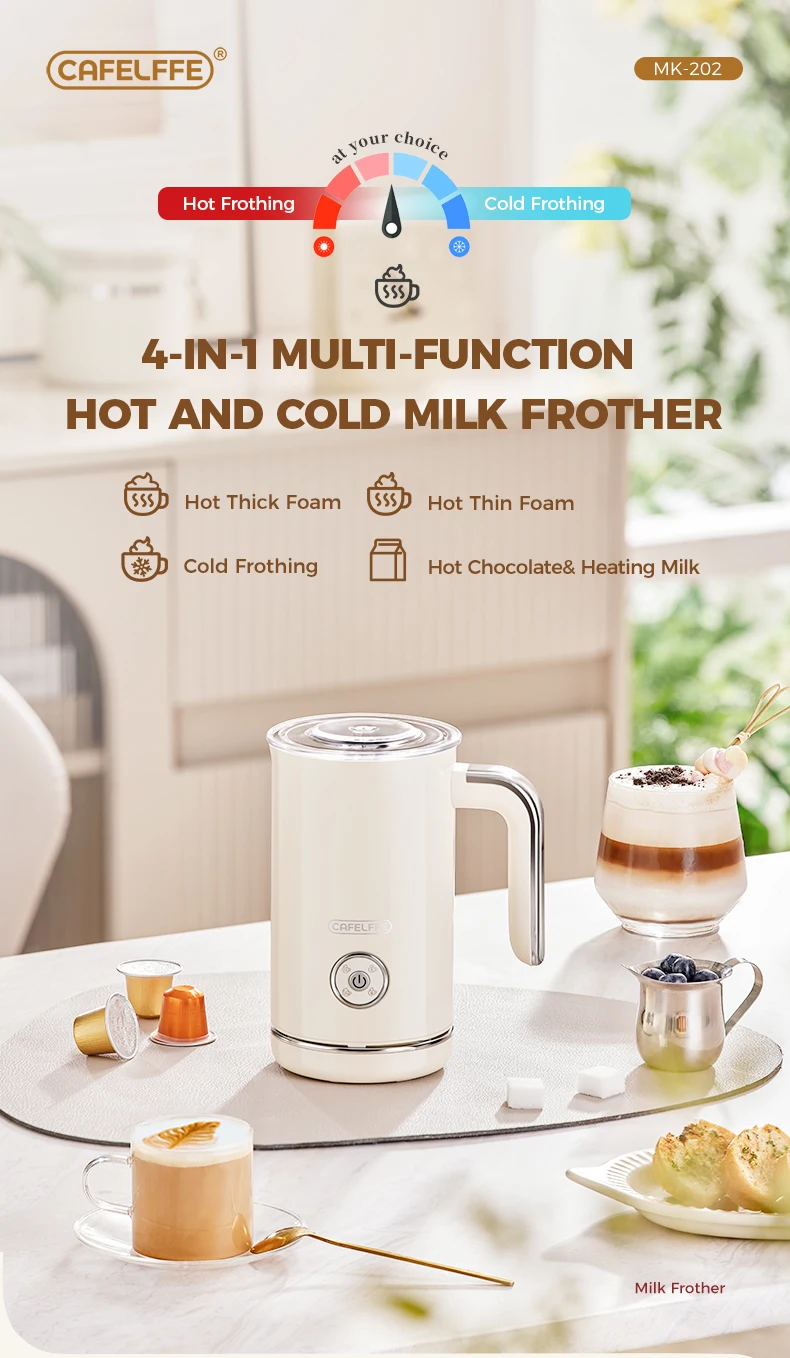 Cafelffe Electric Milk Frother Frothing Foamer Chocolate Mixer Cold/Hot Cappuccino Fully Automatic Milk Warmer home appliance