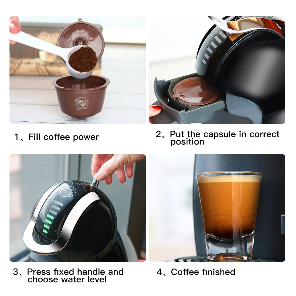 1/2/3/4/6/9/10pcs Refillable Reusable Coffee Capsules Pods For Necafe Dolce Gusto Refillable Crema Coffee Filters with Tamper