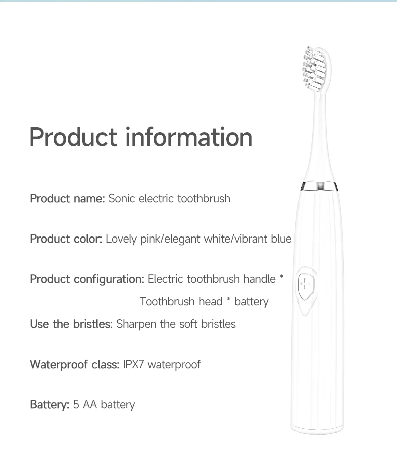 Electric Toothbrush IPX7 Waterproof Sonic Toothbrush DuPont Soft Bristles Adult Large Button Vibration Intelligent Toothbrush