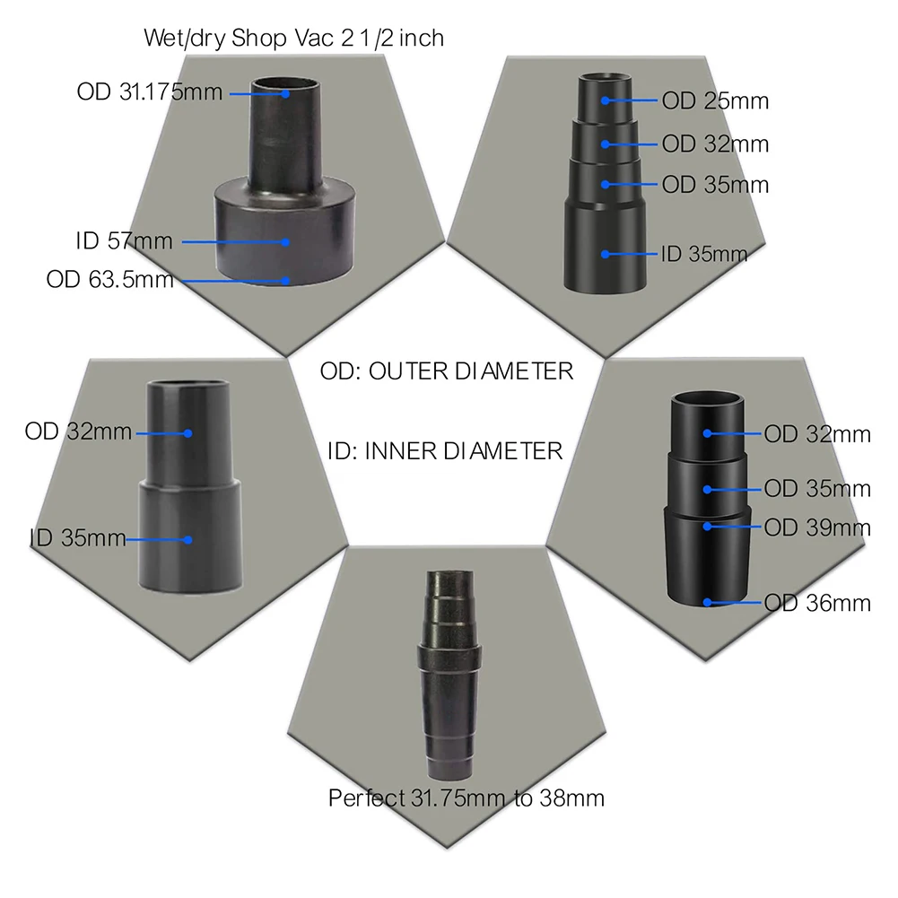 5pcs Universal Vacuum Hose Adapter Kit Reducer Converter From 1 1/2 Inch To 1 1/4inch Dust Extraction Hose Connector
