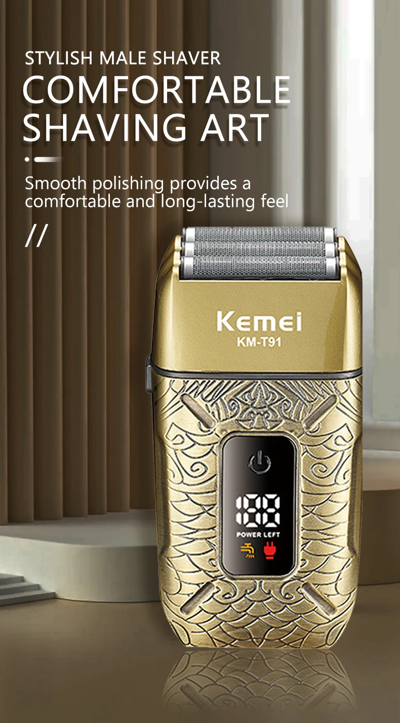 Kemei Electric Triple Blades Razor Rechargeable Barber Foil Shavers Professional Cordless Bald Head Shaving Machine Men KM-T91