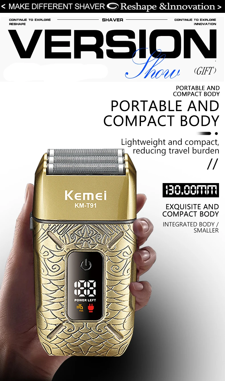 Kemei Electric Triple Blades Razor Rechargeable Barber Foil Shavers Professional Cordless Bald Head Shaving Machine Men KM-T91