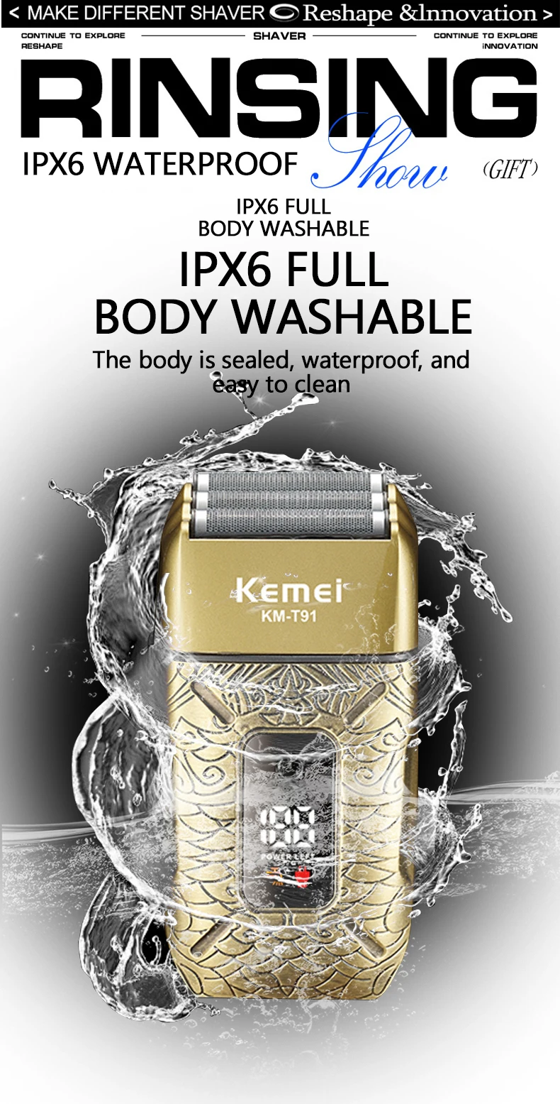 Kemei Electric Triple Blades Razor Rechargeable Barber Foil Shavers Professional Cordless Bald Head Shaving Machine Men KM-T91