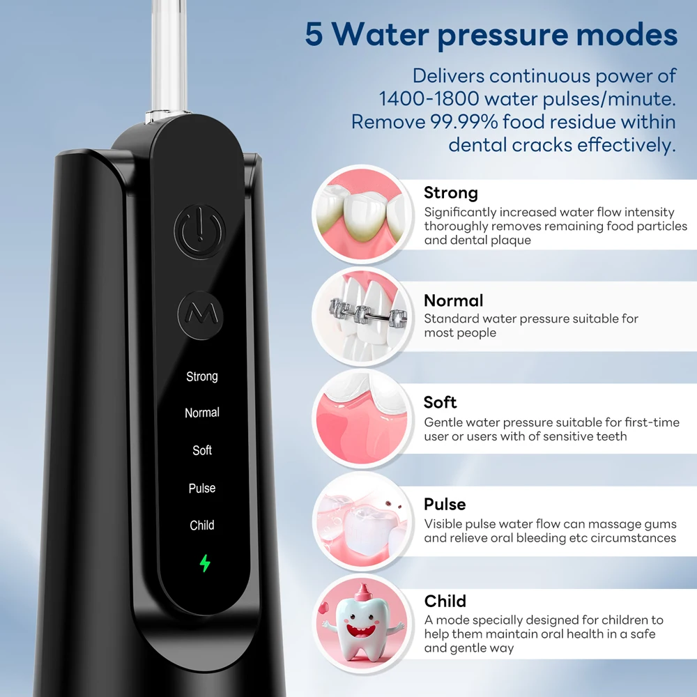 INSMART Water Flosser Dental Portable Oral Irrigator Water Flosser Teeth Whitening Waterproof Water Floss 270ML Teeth Cleaner