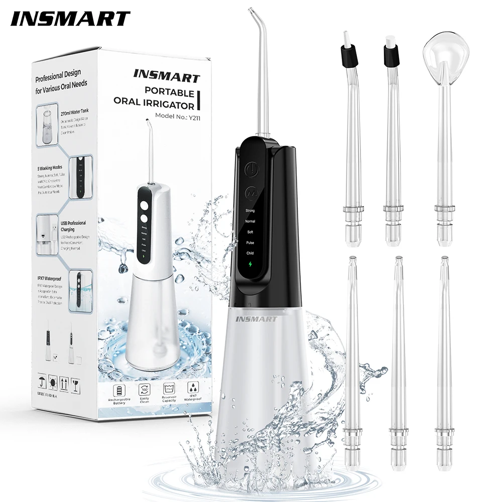 INSMART Water Flosser Dental Portable Oral Irrigator Water Flosser Teeth Whitening Waterproof Water Floss 270ML Teeth Cleaner