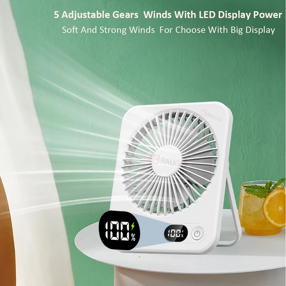 Portable Desk Fan Mini Foldable Table Fan With 5 Gear USB Rechargerable Wall Hanging Fan Student Desktop Fan For Office Home
