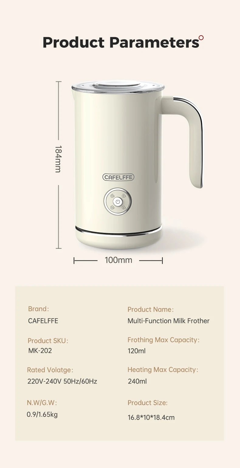 Cafelffe 4in1 Electric Milk Frother Frothing Foamer Chocolate Mixer Cold/Hot Latte Cappuccino Automatic foam milk heater Warmer