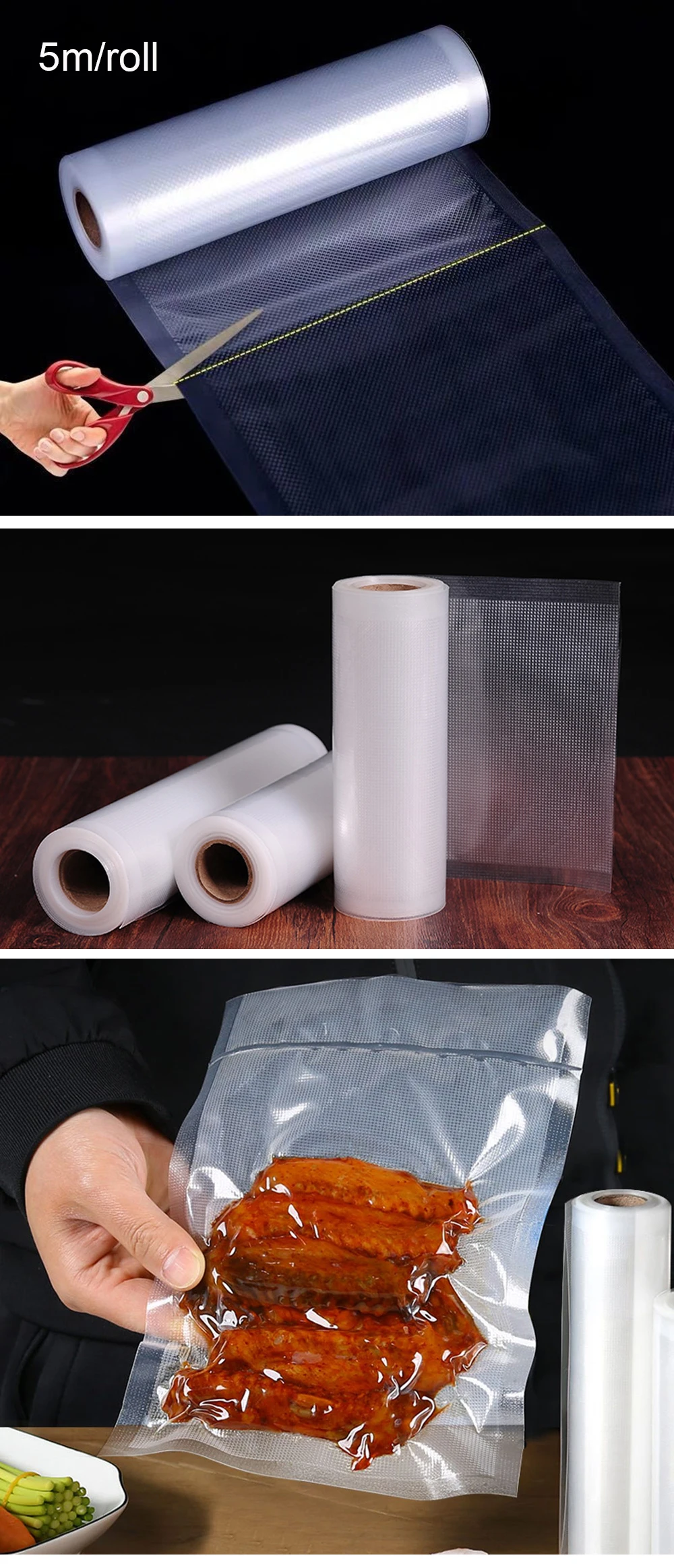 Vacuum Sealer Bags Rolls Vacuum Sealing Bags 500cm Vacuum Packaging Pack Food Vacuum Bag Roll Food Storage Empty Food Bags Roll