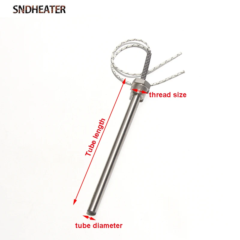 SNDHEATER 1KW Thread Single Head Electric Tube DN15/21mm(1/2") 201SS Tube 12x100-200mm Cartridge Heater 110/220/380V 1pc