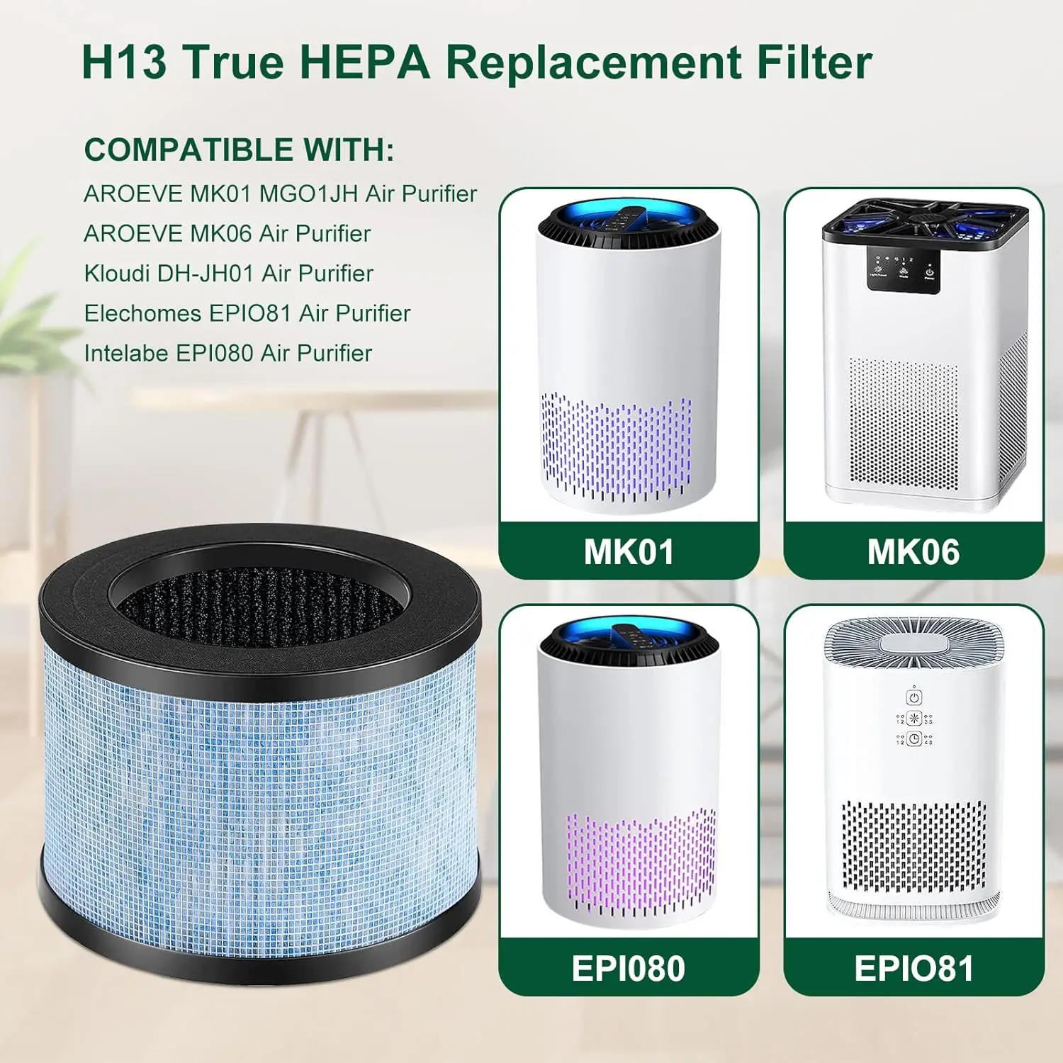 4Pcs Air Cleaner Replacement Filter Compatible With For AROEVE MK01 MK06 DH-JH01 For Air Cleaner Parts Home Appliance Part