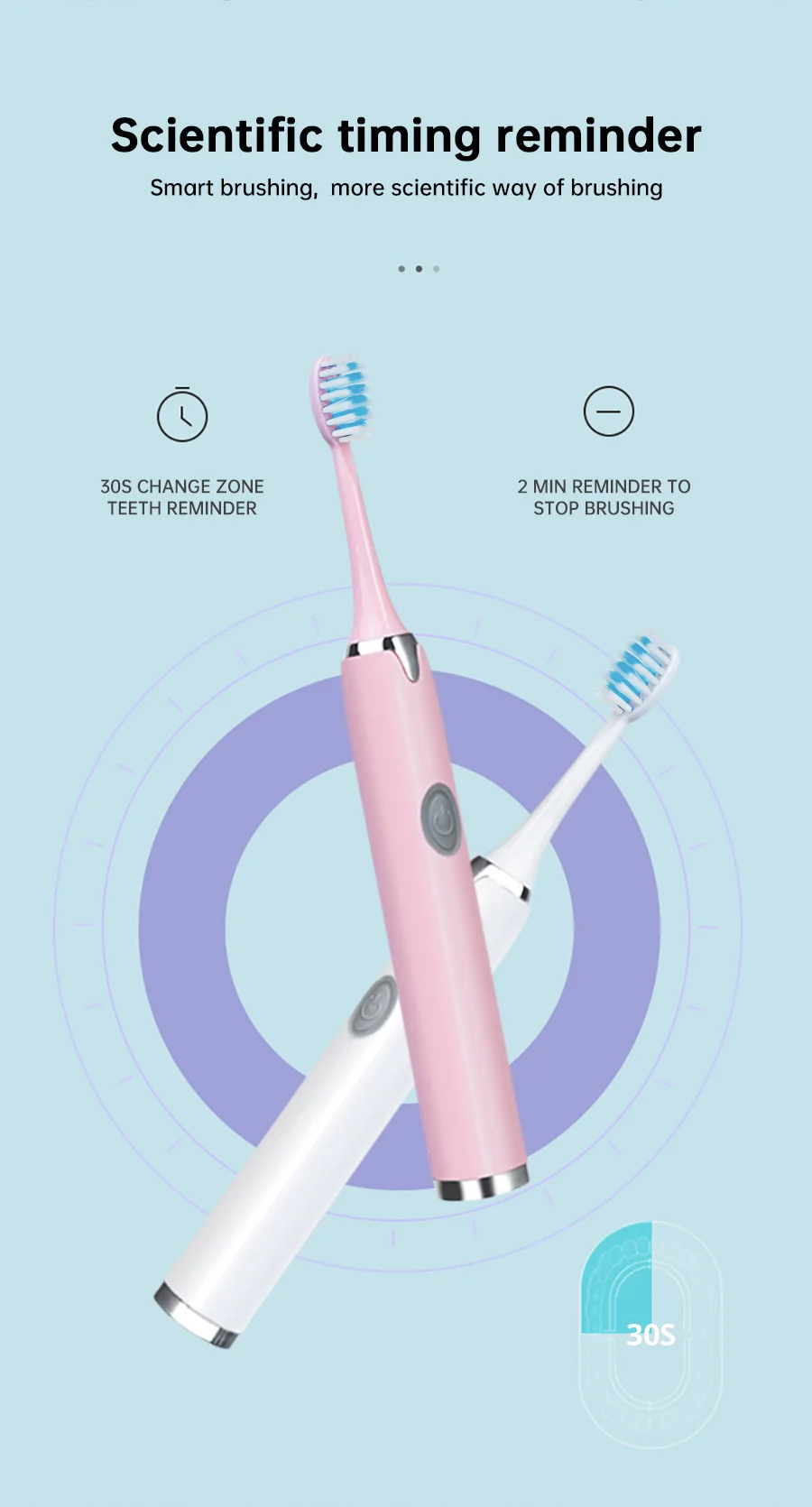 Tongwode Sonic Electric Toothbrush IPX7 Waterproof Adult Couple Home Use Soft Bristle Replaceable With 6 Tooth Brush Heads