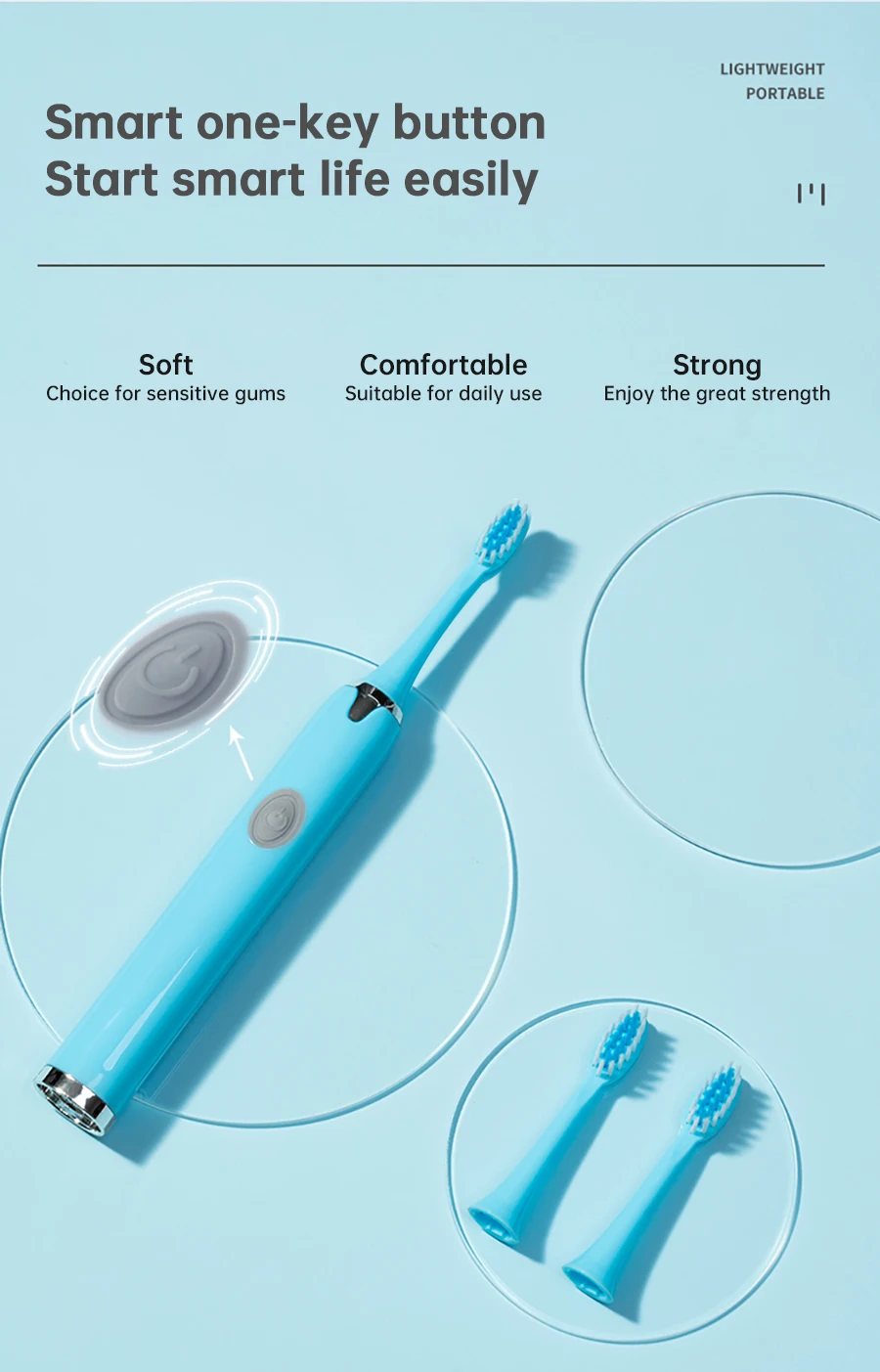 Tongwode Sonic Electric Toothbrush IPX7 Waterproof Adult Couple Home Use Soft Bristle Replaceable With 6 Tooth Brush Heads