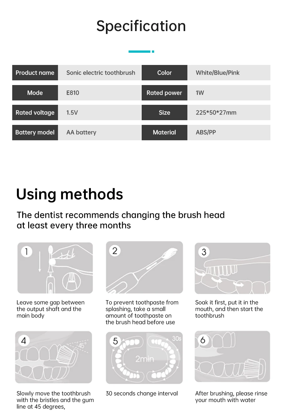 Tongwode Sonic Electric Toothbrush IPX7 Waterproof Adult Couple Home Use Soft Bristle Replaceable With 6 Tooth Brush Heads