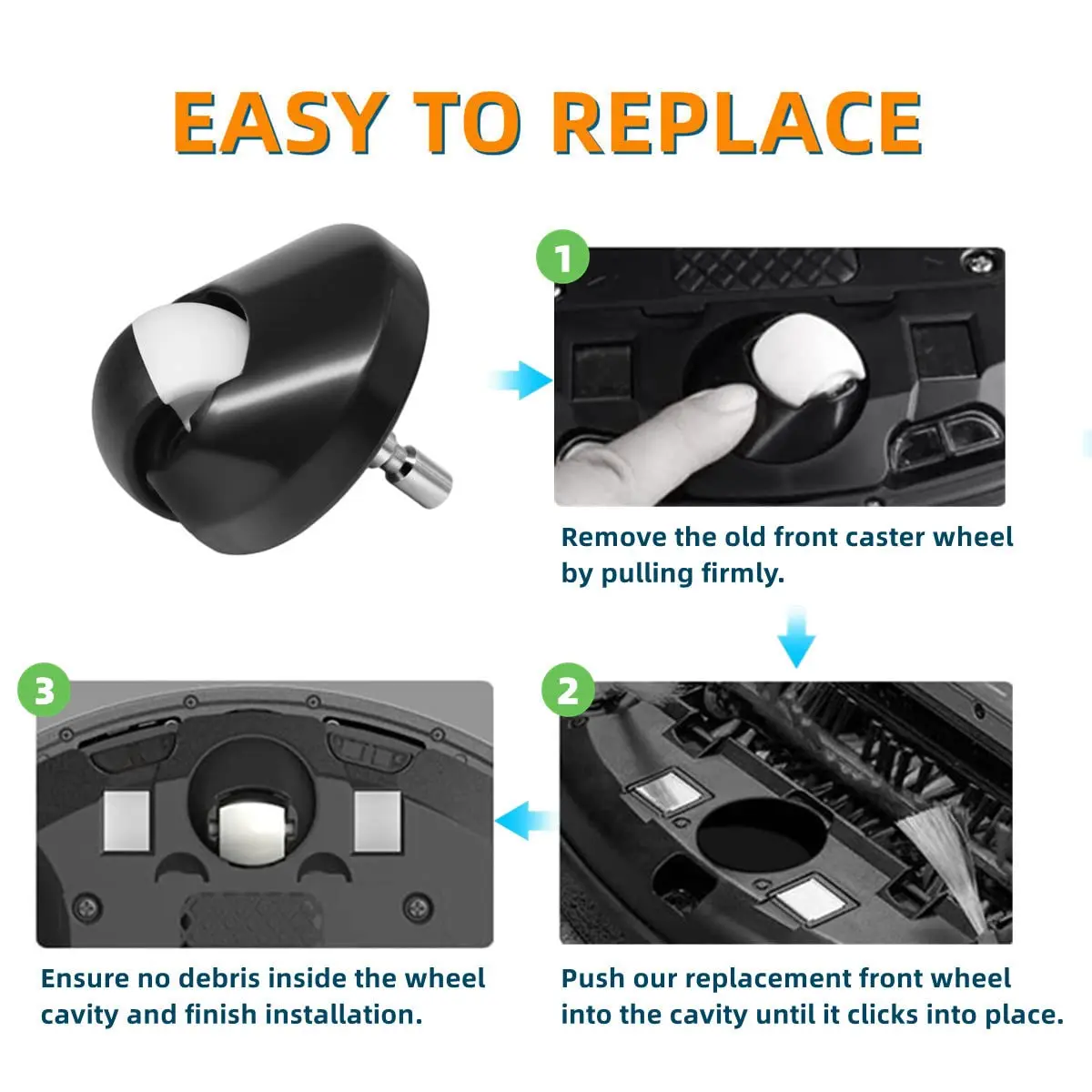 Replacement Tires for IRobot Roomba Vacuum 500, 600, 700, 800, 900, E5, E6, i7 Series, A Pair of Tires and Front Caster Wheel As