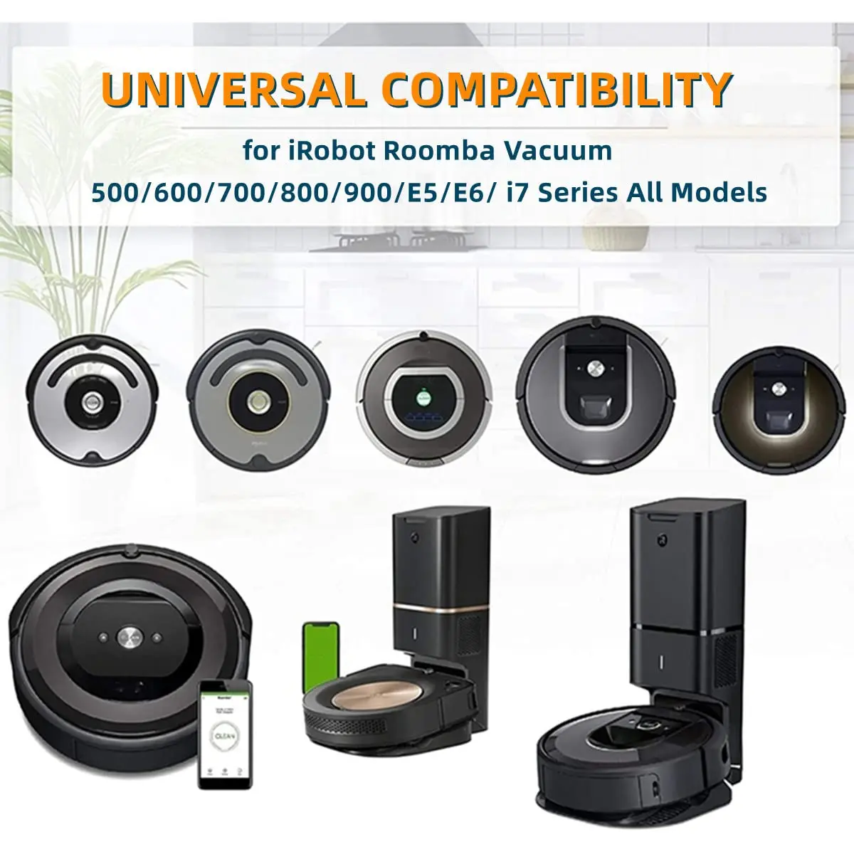 Replacement Tires for IRobot Roomba Vacuum 500, 600, 700, 800, 900, E5, E6, i7 Series, A Pair of Tires and Front Caster Wheel As