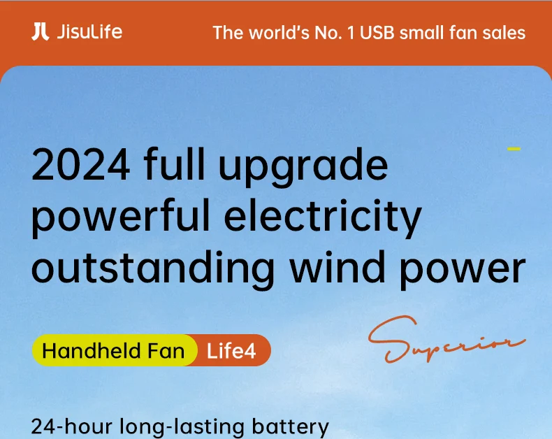 JISULIFE Handheld Fan,5 Levels of Strong Wind,Safety Lock,5000mAh Battery,LED Display,USB Rechargeable,Summer Personal Fan