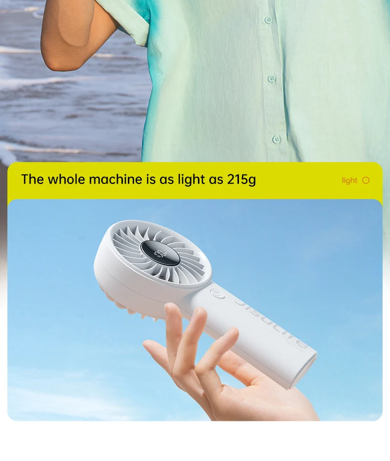JISULIFE Handheld Fan,5 Levels of Strong Wind,Safety Lock,5000mAh Battery,LED Display,USB Rechargeable,Summer Personal Fan