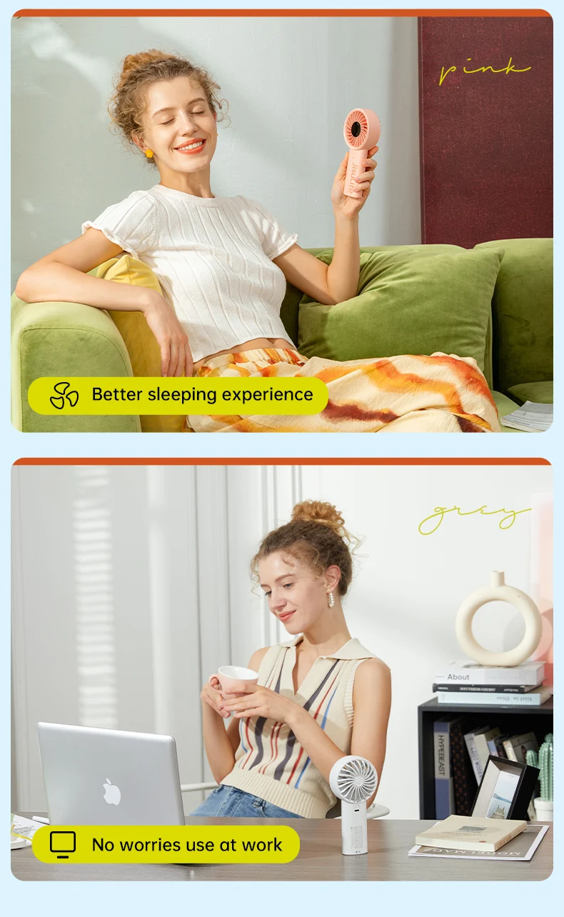 JISULIFE Handheld Fan,5 Levels of Strong Wind,Safety Lock,5000mAh Battery,LED Display,USB Rechargeable,Summer Personal Fan