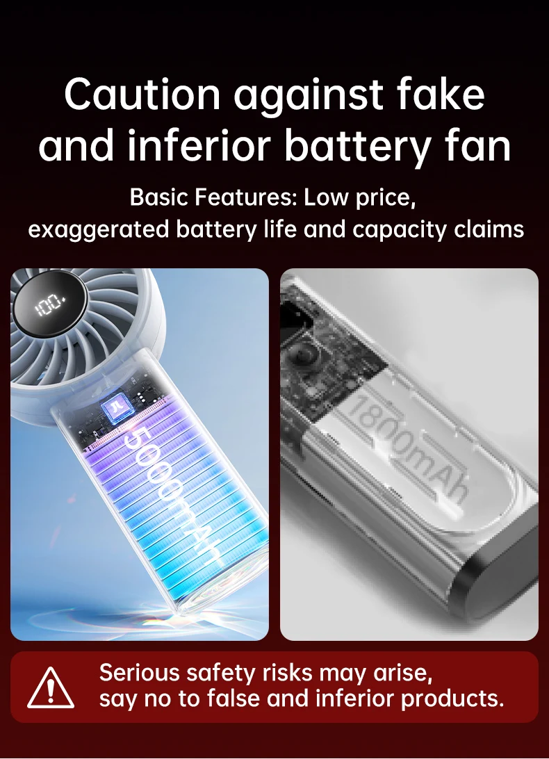 JISULIFE Handheld Fan,5 Levels of Strong Wind,Safety Lock,5000mAh Battery,LED Display,USB Rechargeable,Summer Personal Fan