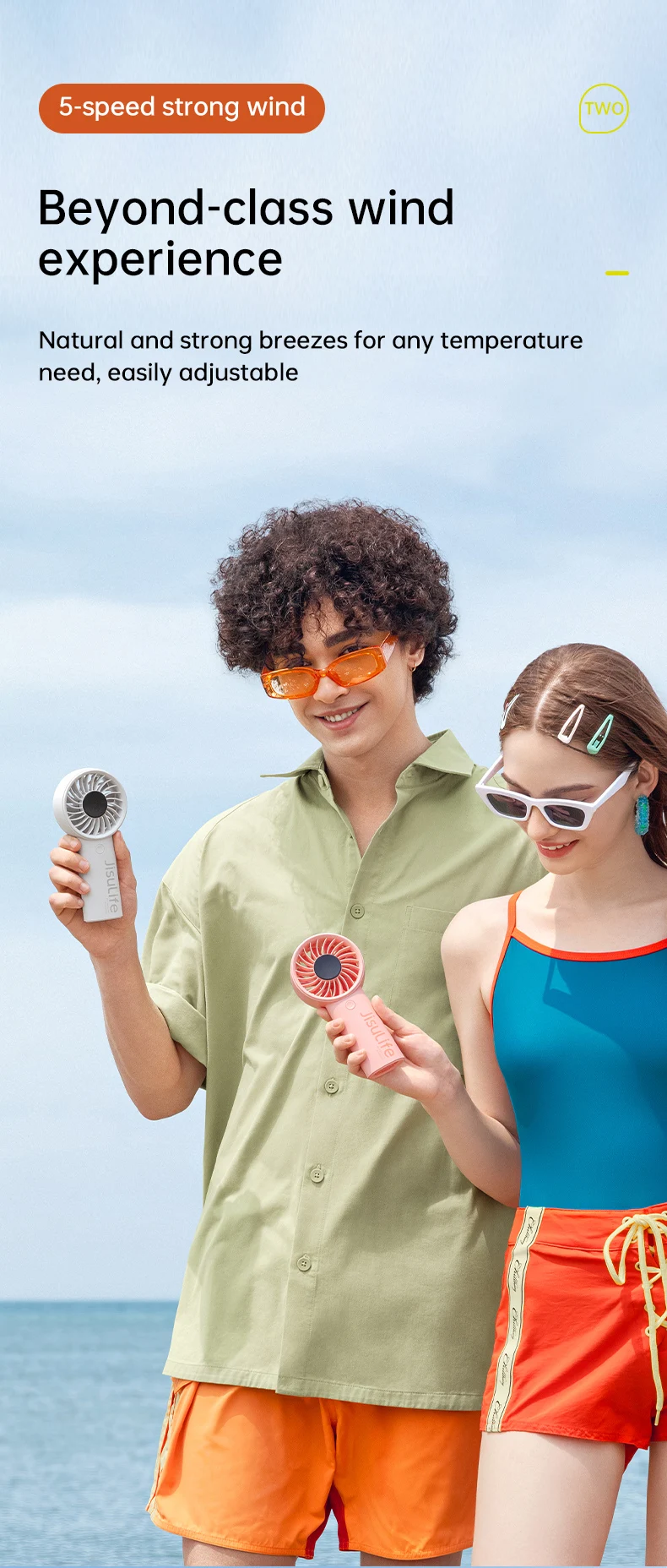 JISULIFE Handheld Fan,5 Levels of Strong Wind,Safety Lock,5000mAh Battery,LED Display,USB Rechargeable,Summer Personal Fan