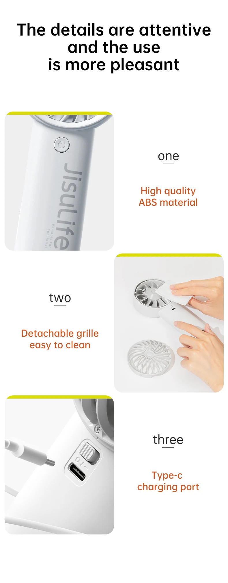 JISULIFE Handheld Fan,5 Levels of Strong Wind,Safety Lock,5000mAh Battery,LED Display,USB Rechargeable,Summer Personal Fan