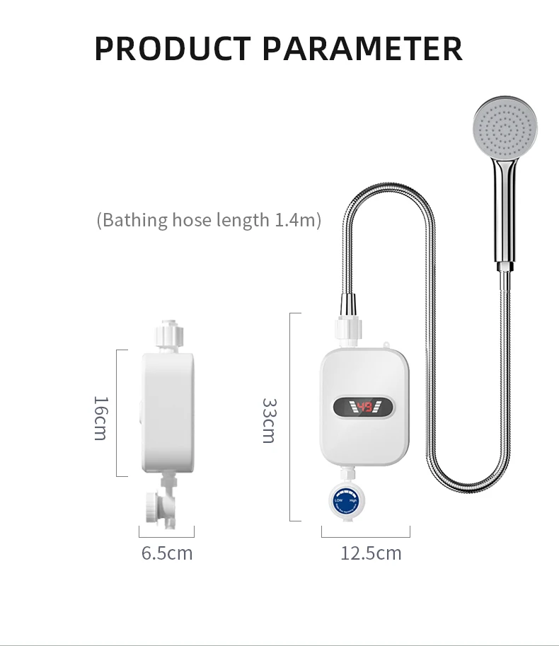 3500W Electric Mini Instant Hot Water Heater Bathroom Faucet Tap Heating 3 Seconds Instant Water Heater Shower Head Set