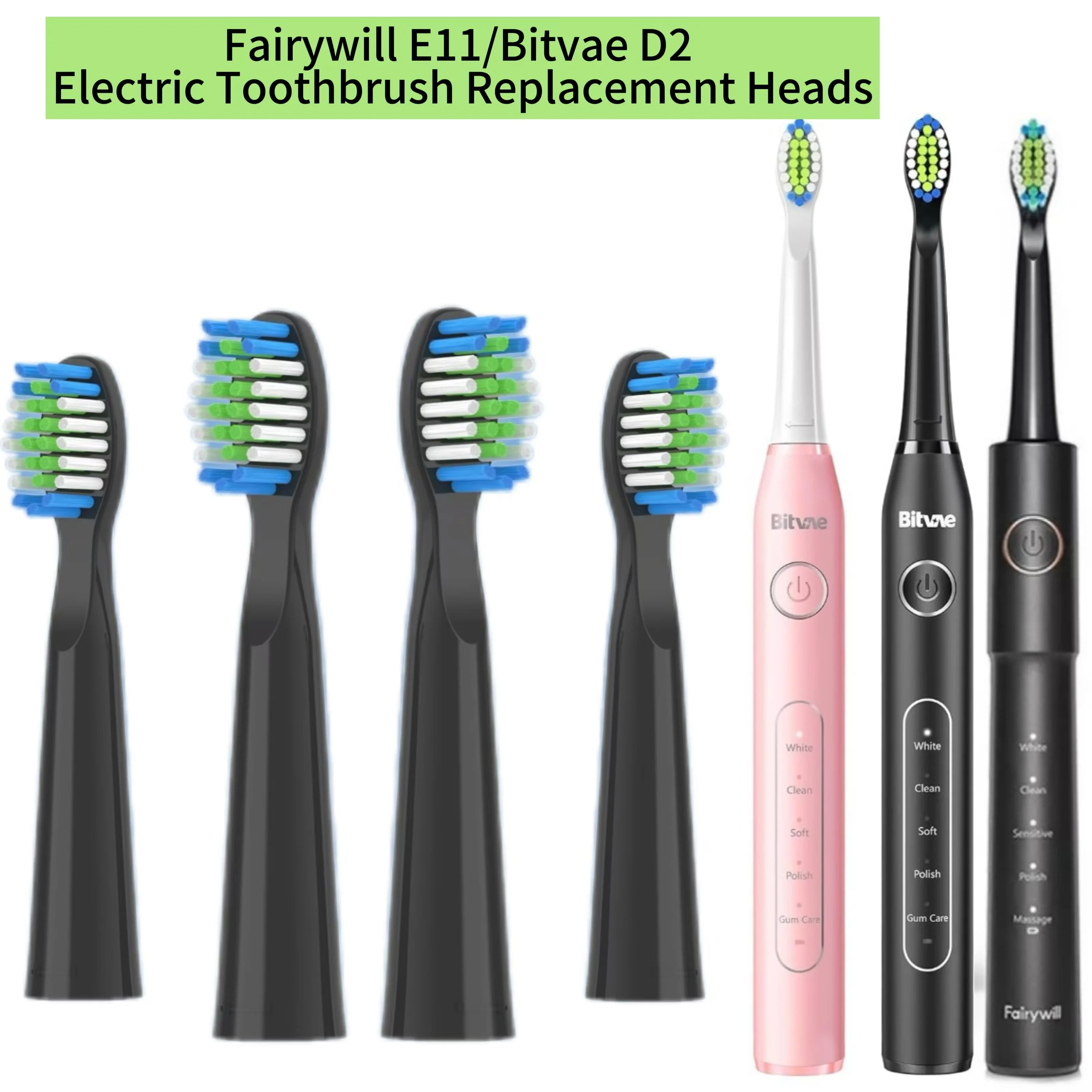 10PCS Fairywill FW-E11 E10 E6 D7S Electric Toothbrush Replacement Brush Heads,Compatible with fairywill E11 Electric Toothbrush
