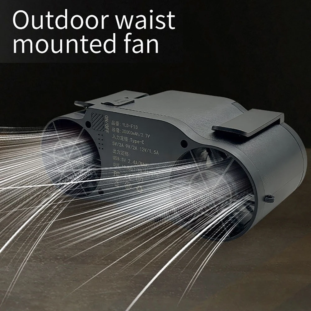 30000mAh Portable Waist Fan Strong Daul Airflow 7Speeds 11000RPM Rechargeable Clip on Fan for Outdoor Camping Fishing Max 32H