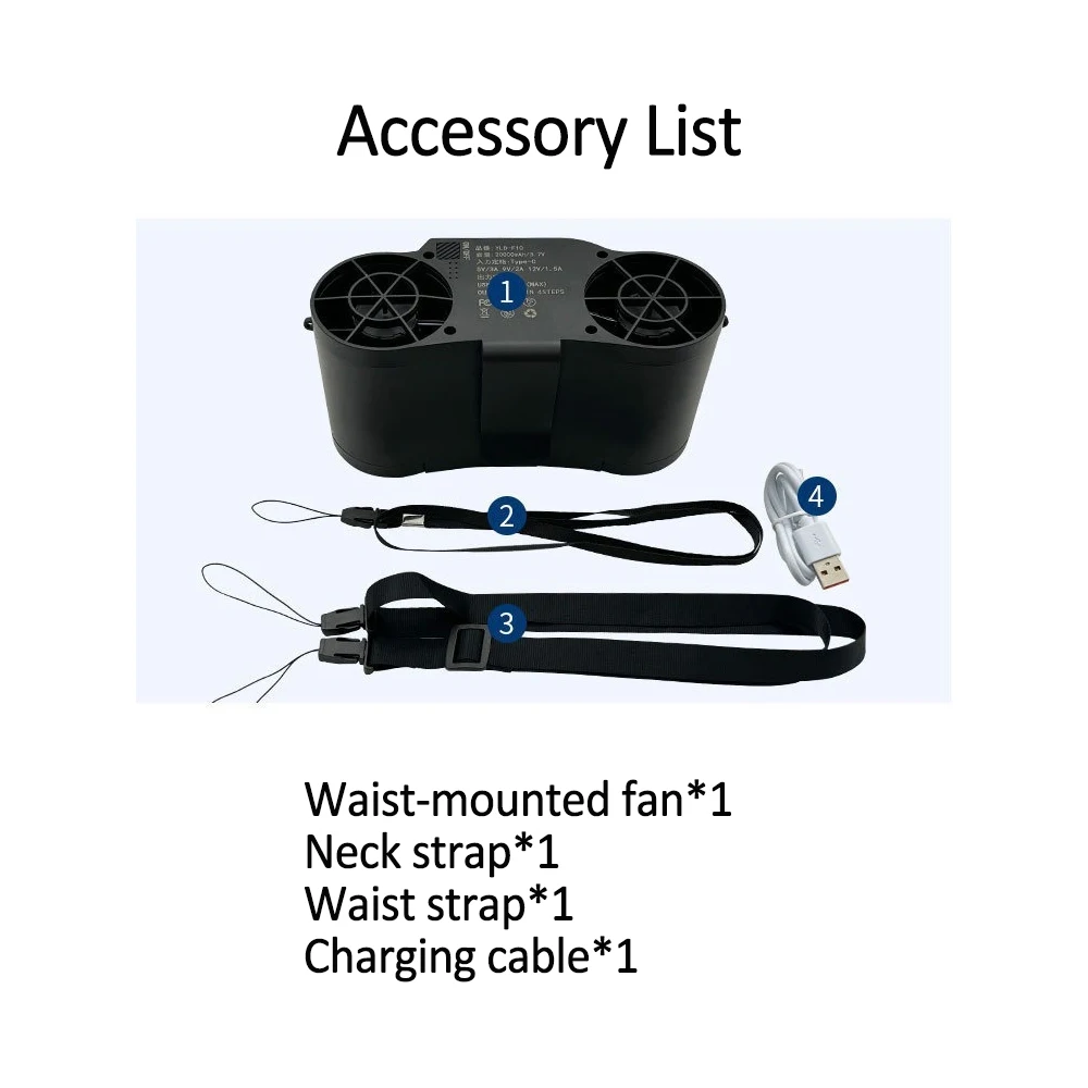 30000mAh Portable Waist Fan Strong Daul Airflow 7Speeds 11000RPM Rechargeable Clip on Fan for Outdoor Camping Fishing Max 32H