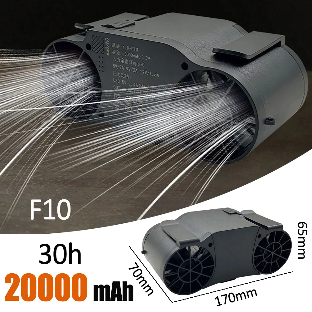 30000mAh Portable Waist Fan Strong Daul Airflow 7Speeds 11000RPM Rechargeable Clip on Fan for Outdoor Camping Fishing Max 32H