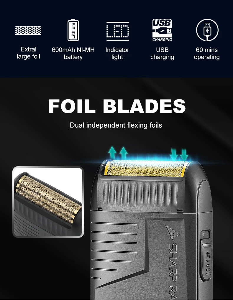VGR 375 Professional Men's Electric Shaver Waterproof Independent Foil Electric Shaver Convenient Cordless Hair Trimmer