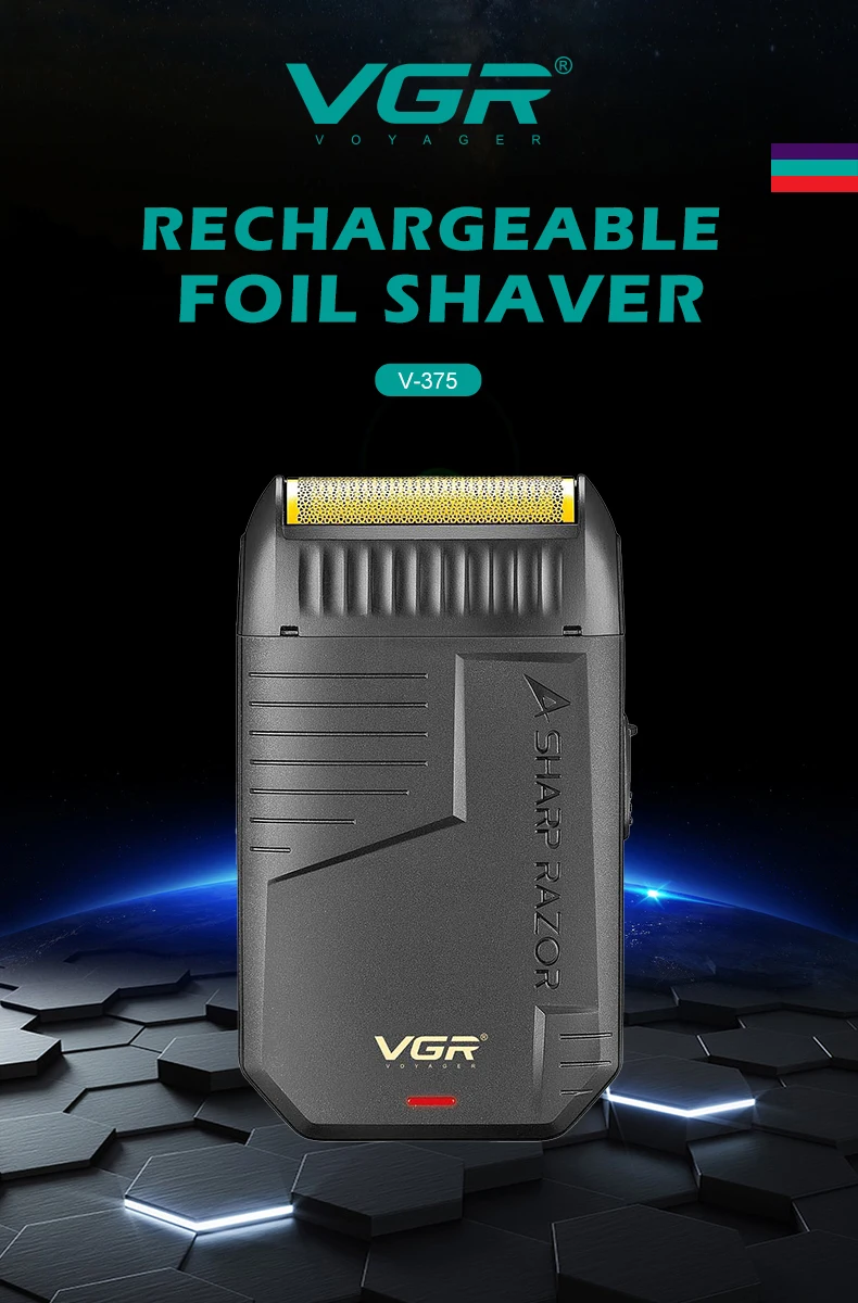 VGR 375 Professional Men's Electric Shaver Waterproof Independent Foil Electric Shaver Convenient Cordless Hair Trimmer
