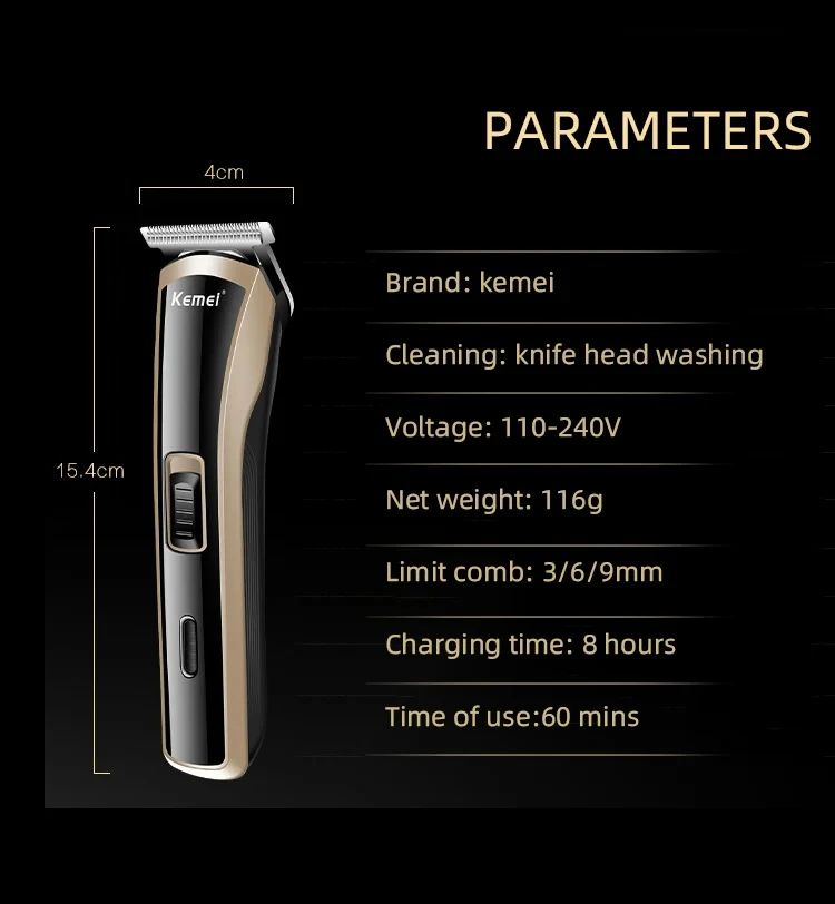 Kemei KM-418 Waterproof Hair Clipper Rechargeable Electric Barber Trimmer Professional Cordless Hair Cutting Machine For Men
