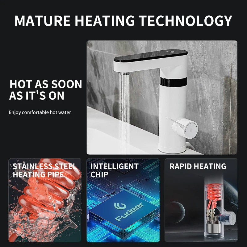 Fudeer 3400W 220V Electric Kitchen Water Heater Tap Instant Hot Stainless Steel Water Faucet Heater Cold Heating Faucet